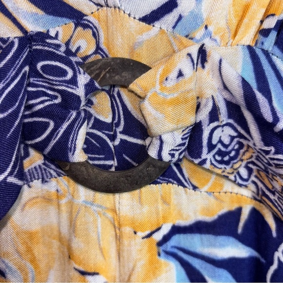 Japna Goa Women’s Small Jumpsuit Tropical Blue Floral Halter Wide Leg Smocked - Picture 5 of 13